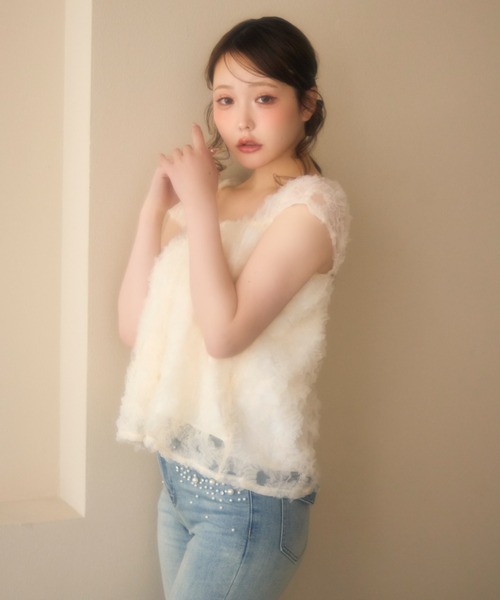 miune(ミューヌ)の「チュールトップス(タンクトップ・レディース・アイボリー/ベージュ・FREE)」の10枚目の写真