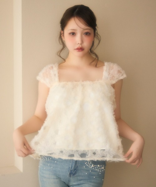 miune(ミューヌ)の「チュールトップス(タンクトップ・レディース・アイボリー/ベージュ・FREE)」の13枚目の写真