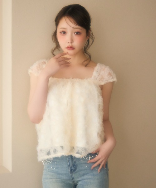 miune(ミューヌ)の「チュールトップス(タンクトップ・レディース・アイボリー/ベージュ・FREE)」の14枚目の写真