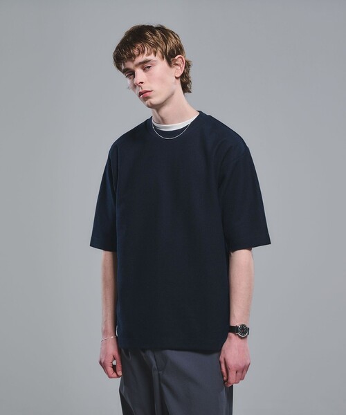 green label relaxing(グリーンレーベルリラクシング)の「GIZA ハニカム クルーネック 半袖 Tシャツ(Tシャツ/カットソー・メンズ・ネイビー/ライム/ライトグレー/ホワイト・M/L/S/XL)」の4枚目の写真