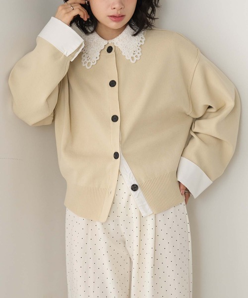 Cherir Mignon(シェリルミニョン)の「【Cherir Mignon】ブロードシャツレイヤードニットカーディガン(カーディガン/ボレロ・レディース・チャコール/ブラウン/アイボリー・FREE)」の8枚目の写真