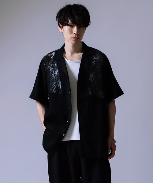 Crownor(クラウノアー)の「シアーカットジャガード オープンカラー 半袖シャツ(シャツ/ブラウス・メンズ・ブラック/ホワイト・LARGE/MEDIUM)」の8枚目の写真