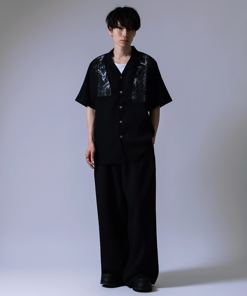 Crownor(クラウノアー)の「シアーカットジャガード オープンカラー 半袖シャツ(シャツ/ブラウス・メンズ・ブラック/ホワイト・LARGE/MEDIUM)」の11枚目の写真