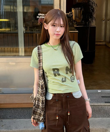 WXT080 ナラビストライプシャーリングTシャツ (ライトグリーン)