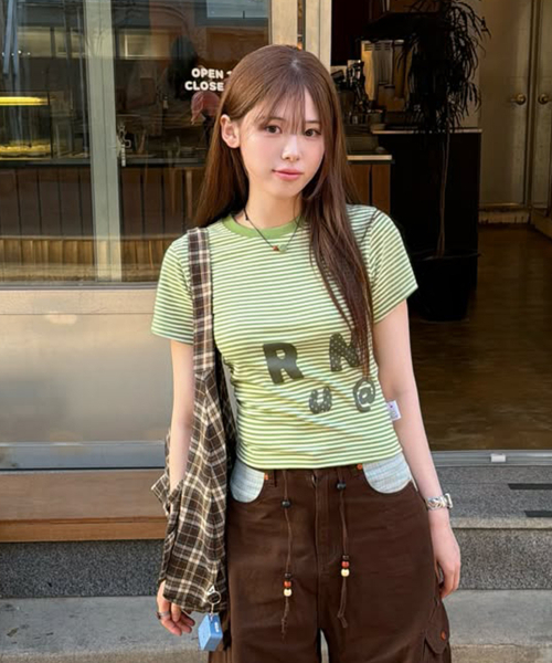 RuNaKi'Hu'(ルナキフ)の「WXT080 ナラビストライプシャーリングTシャツ (ライトグリーン)(Tシャツ/カットソー・レディース・その他・1/2)」の1枚目の写真