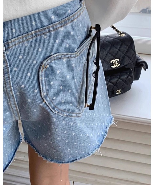 inst.ALL(インストール)の「ドット柄ハートポケットデニムショートパンツ(デニムパンツ・レディース・ブルー/サックスブルー・L/M/S/LL)」の22枚目の写真