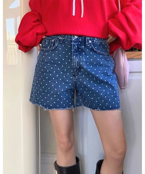 inst.ALL(インストール)の「ドット柄ハートポケットデニムショートパンツ(デニムパンツ・レディース・ブルー/サックスブルー・L/M/S/LL)」の21枚目の写真
