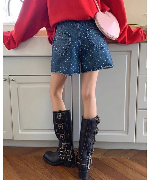 inst.ALL(インストール)の「ドット柄ハートポケットデニムショートパンツ(デニムパンツ・レディース・ブルー/サックスブルー・L/M/S/LL)」の15枚目の写真