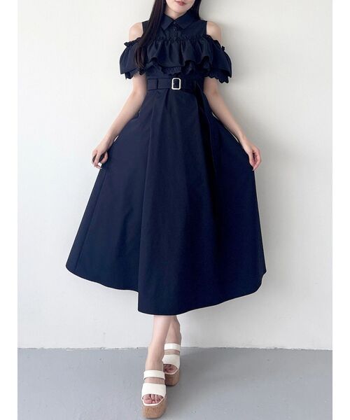 MERCURYDUO（マーキュリーデュオ）の「オフショルシャツワンピース（ワンピース・レディース・ネイビー/ライトブルー/オフホワイト・SMALL/MEDIUM）」の3枚目の写真