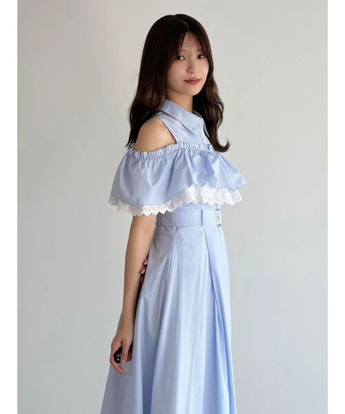 MERCURYDUO（マーキュリーデュオ）の「オフショルシャツワンピース（ワンピース・レディース・ネイビー/ライトブルー/オフホワイト・SMALL/MEDIUM）」の9枚目の写真