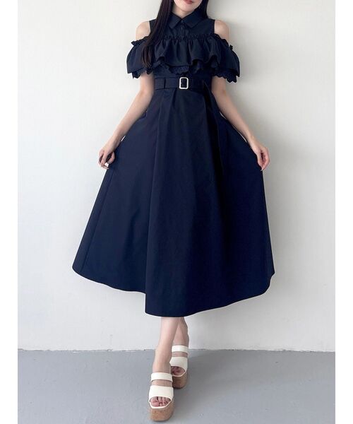 MERCURYDUO（マーキュリーデュオ）の「オフショルシャツワンピース（ワンピース・レディース・ネイビー/ライトブルー/オフホワイト・SMALL/MEDIUM）」の13枚目の写真