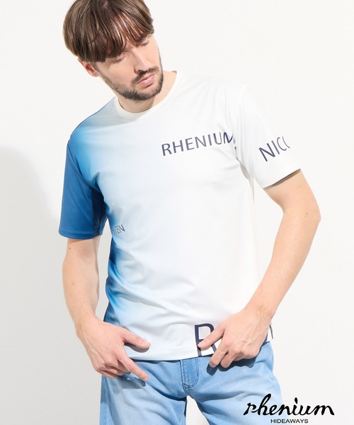 HIDEAWAYS NICOLE(ハイダウェイニコル)の「【WEB限定】グラデーション・ロゴプリント半袖Tシャツ(Tシャツ/カットソー・メンズ・グレー/ブルー/パープル/オレンジ・MEDIUM/LARGE/X-LARGE)」の2枚目の写真