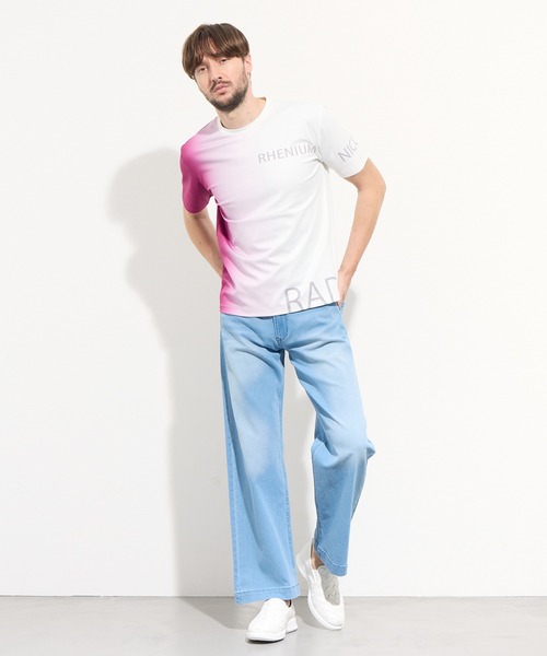 HIDEAWAYS NICOLE(ハイダウェイニコル)の「【WEB限定】グラデーション・ロゴプリント半袖Tシャツ(Tシャツ/カットソー・メンズ・グレー/ブルー/パープル/オレンジ・MEDIUM/LARGE/X-LARGE)」の5枚目の写真