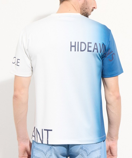 HIDEAWAYS NICOLE(ハイダウェイニコル)の「【WEB限定】グラデーション・ロゴプリント半袖Tシャツ(Tシャツ/カットソー・メンズ・グレー/ブルー/パープル/オレンジ・MEDIUM/LARGE/X-LARGE)」の8枚目の写真
