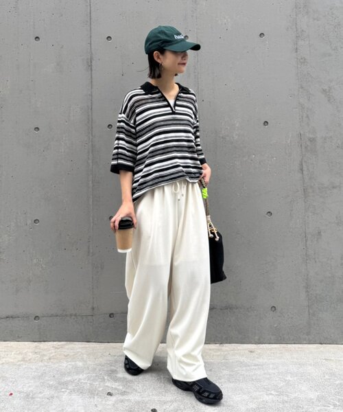 CIAOPANIC TYPY(チャオパニックティピー)の「【UNISEX】透かし編みメッシュボーダーハーフジップサマーニットポロ(ポロシャツ・メンズ・ブラック/グリーン/ブラウン・LARGE/MEDIUM)」の8枚目の写真