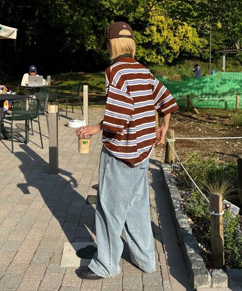 CIAOPANIC TYPY(チャオパニックティピー)の「【UNISEX】透かし編みメッシュボーダーハーフジップサマーニットポロ(ポロシャツ・メンズ・ブラック/グリーン/ブラウン・LARGE/MEDIUM)」の14枚目の写真