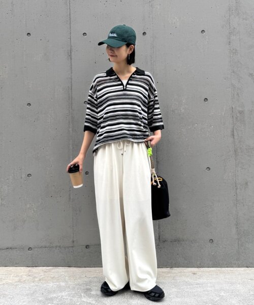 CIAOPANIC TYPY(チャオパニックティピー)の「【UNISEX】透かし編みメッシュボーダーハーフジップサマーニットポロ(ポロシャツ・メンズ・ブラック/グリーン/ブラウン・LARGE/MEDIUM)」の19枚目の写真