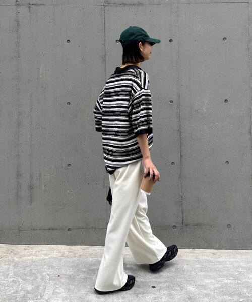 CIAOPANIC TYPY(チャオパニックティピー)の「【UNISEX】透かし編みメッシュボーダーハーフジップサマーニットポロ(ポロシャツ・メンズ・ブラック/グリーン/ブラウン・LARGE/MEDIUM)」の20枚目の写真