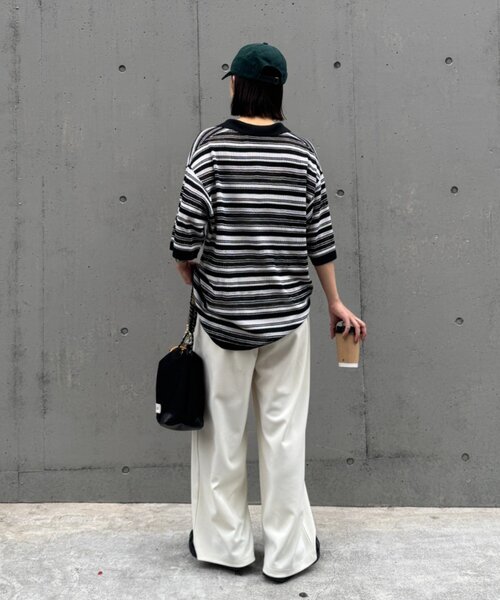 CIAOPANIC TYPY(チャオパニックティピー)の「【UNISEX】透かし編みメッシュボーダーハーフジップサマーニットポロ(ポロシャツ・メンズ・ブラック/グリーン/ブラウン・LARGE/MEDIUM)」の21枚目の写真