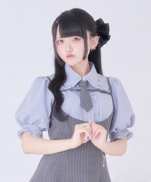 Pal elfy(パルエルフィー)の「ピンタックパフスリーブブラウス(シャツ/ブラウス・レディース・ブルー/オフホワイト/ピンク・フリー)」の3枚目の写真