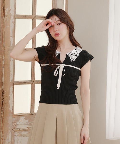 fupel（フぺル）の「lace collar knit tops / レース襟ニットトップス（ニット/セーター・レディース・ブラック/アイボリー・FREE）」の19枚目の写真