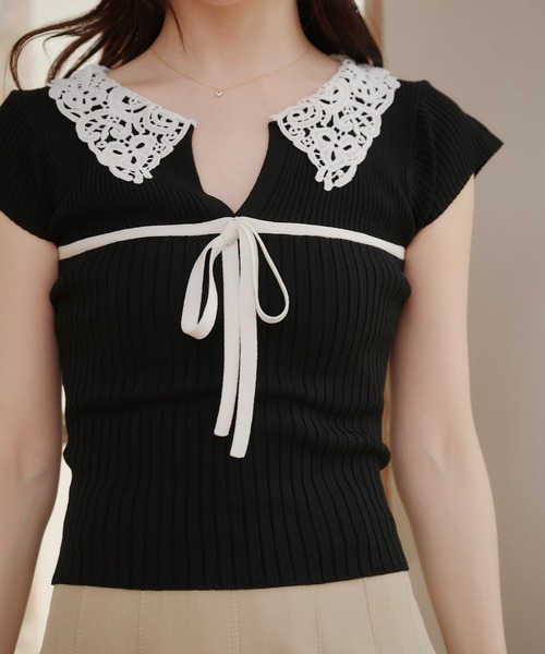 fupel（フぺル）の「lace collar knit tops / レース襟ニットトップス（ニット/セーター・レディース・ブラック/アイボリー・FREE）」の16枚目の写真