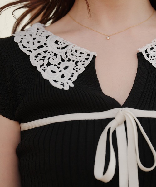 fupel（フぺル）の「lace collar knit tops / レース襟ニットトップス（ニット/セーター・レディース・ブラック/アイボリー・FREE）」の17枚目の写真