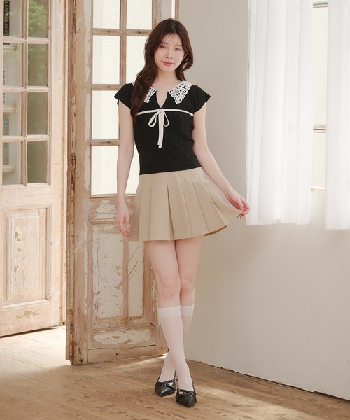 fupel（フぺル）の「lace collar knit tops / レース襟ニットトップス（ニット/セーター・レディース・ブラック/アイボリー・FREE）」の7枚目の写真