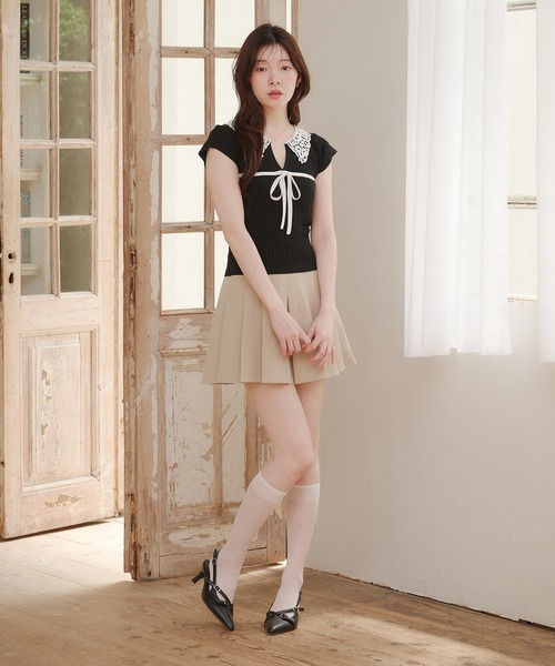 fupel（フぺル）の「lace collar knit tops / レース襟ニットトップス（ニット/セーター・レディース・ブラック/アイボリー・FREE）」の5枚目の写真