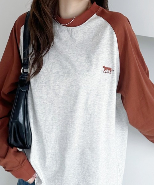 umune(ウムネ)の「ラグランTシャツロンT長袖トップス春秋韓国韓国っぽベーシック着回しカジュアル(Tシャツ/カットソー・レディース・パープル/グレー/テラコッタ・FREE)」の1枚目の写真