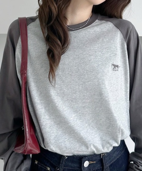 umune(ウムネ)の「ラグランTシャツロンT長袖トップス春秋韓国韓国っぽベーシック着回しカジュアル(Tシャツ/カットソー・レディース・パープル/グレー/テラコッタ・FREE)」の6枚目の写真