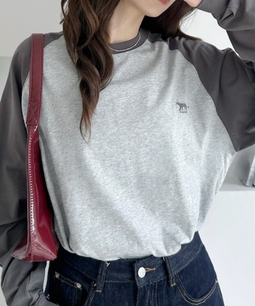 umune(ウムネ)の「ラグランTシャツロンT長袖トップス春秋韓国韓国っぽベーシック着回しカジュアル(Tシャツ/カットソー・レディース・パープル/グレー/テラコッタ・FREE)」の5枚目の写真