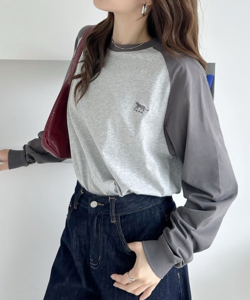 umune(ウムネ)の「ラグランTシャツロンT長袖トップス春秋韓国韓国っぽベーシック着回しカジュアル(Tシャツ/カットソー・レディース・パープル/グレー/テラコッタ・FREE)」の4枚目の写真
