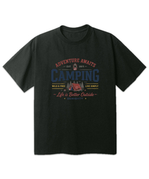 キャンピングヴィンテージドローイングオーバーサイズ半袖Tシャツ[ダークグレー]