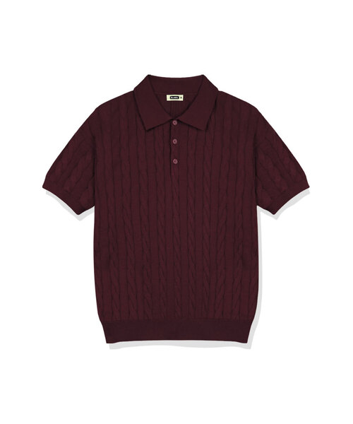 BASIC LABEL（ベーシックラベル）の「Oinel Cable Button Collar Short-Sleeve Knit 4 Color [BLSK_1001]（Tシャツ/カットソー・レディース・ネイビー/グリーン/バーガンディー/ブラック・SMALL/MEDIUM/LARGE/X-LARGE）」の4枚目の写真