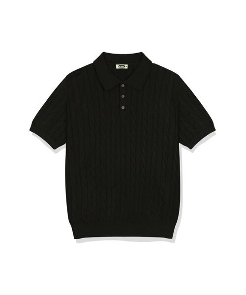 BASIC LABEL（ベーシックラベル）の「Oinel Cable Button Collar Short-Sleeve Knit 4 Color [BLSK_1001]（Tシャツ/カットソー・レディース・ネイビー/グリーン/バーガンディー/ブラック・SMALL/MEDIUM/LARGE/X-LARGE）」の2枚目の写真