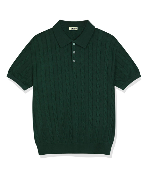 BASIC LABEL（ベーシックラベル）の「Oinel Cable Button Collar Short-Sleeve Knit 4 Color [BLSK_1001]（Tシャツ/カットソー・レディース・ネイビー/グリーン/バーガンディー/ブラック・SMALL/MEDIUM/LARGE/X-LARGE）」の5枚目の写真