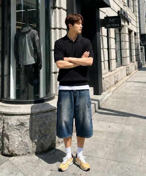 BASIC LABEL（ベーシックラベル）の「Oinel Cable Button Collar Short-Sleeve Knit 4 Color [BLSK_1001]（Tシャツ/カットソー・レディース・ネイビー/グリーン/バーガンディー/ブラック・SMALL/MEDIUM/LARGE/X-LARGE）」の11枚目の写真