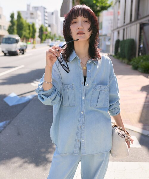 RIVE DROITE(リヴドロワ)の「予約【A・MONN】ライトタックデニムシャツ(シャツ/ブラウス・レディース・サックスブルー/ブルー・FREE)」の12枚目の写真