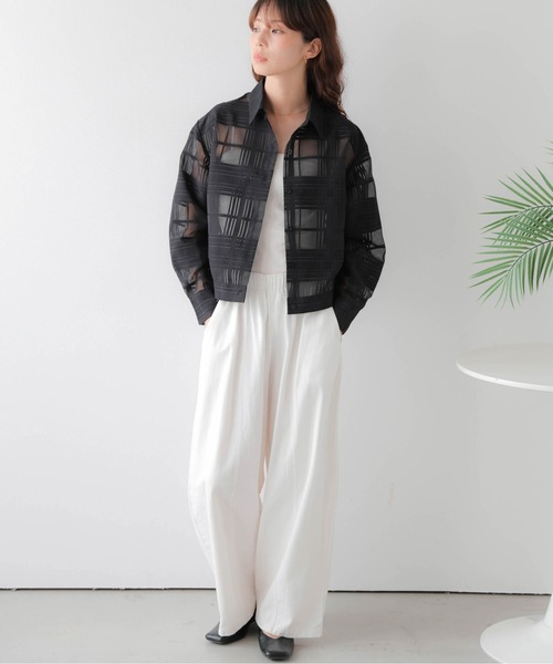 AMELY（エミリー）の「シアーチェックショートシャツ（シャツ/ブラウス・レディース・ブラック/グリーン/ベージュ・フリー）」の6枚目の写真