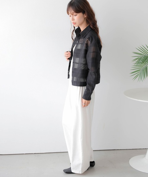 AMELY（エミリー）の「シアーチェックショートシャツ（シャツ/ブラウス・レディース・ブラック/グリーン/ベージュ・フリー）」の8枚目の写真