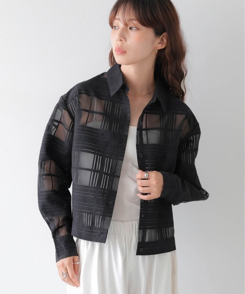 AMELY（エミリー）の「シアーチェックショートシャツ（シャツ/ブラウス・レディース・ブラック/グリーン/ベージュ・フリー）」の9枚目の写真