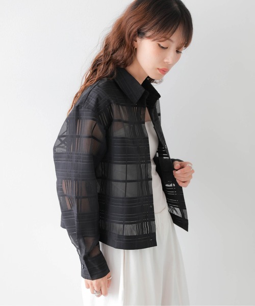 AMELY（エミリー）の「シアーチェックショートシャツ（シャツ/ブラウス・レディース・ブラック/グリーン/ベージュ・フリー）」の10枚目の写真