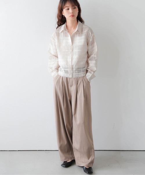 AMELY（エミリー）の「シアーチェックショートシャツ（シャツ/ブラウス・レディース・ブラック/グリーン/ベージュ・フリー）」の12枚目の写真