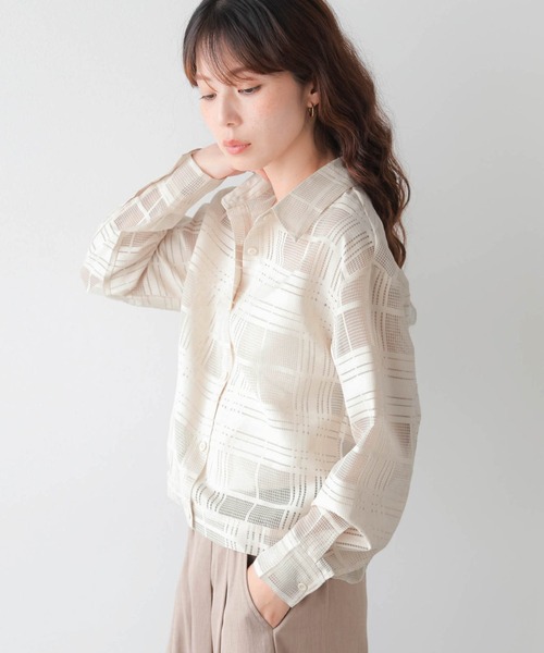 AMELY（エミリー）の「シアーチェックショートシャツ（シャツ/ブラウス・レディース・ブラック/グリーン/ベージュ・フリー）」の15枚目の写真