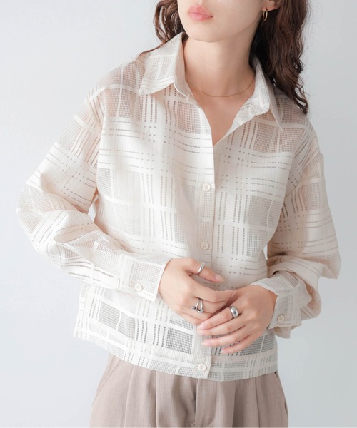 AMELY（エミリー）の「シアーチェックショートシャツ（シャツ/ブラウス・レディース・ブラック/グリーン/ベージュ・フリー）」の16枚目の写真