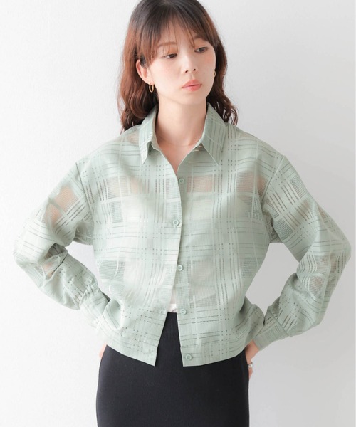 AMELY（エミリー）の「シアーチェックショートシャツ（シャツ/ブラウス・レディース・ブラック/グリーン/ベージュ・フリー）」の18枚目の写真