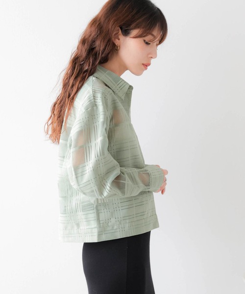 AMELY（エミリー）の「シアーチェックショートシャツ（シャツ/ブラウス・レディース・ブラック/グリーン/ベージュ・フリー）」の19枚目の写真