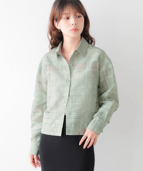 AMELY（エミリー）の「シアーチェックショートシャツ（シャツ/ブラウス・レディース・ブラック/グリーン/ベージュ・フリー）」の21枚目の写真