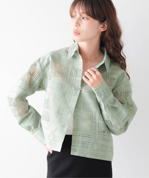 AMELY（エミリー）の「シアーチェックショートシャツ（シャツ/ブラウス・レディース・ブラック/グリーン/ベージュ・フリー）」の22枚目の写真
